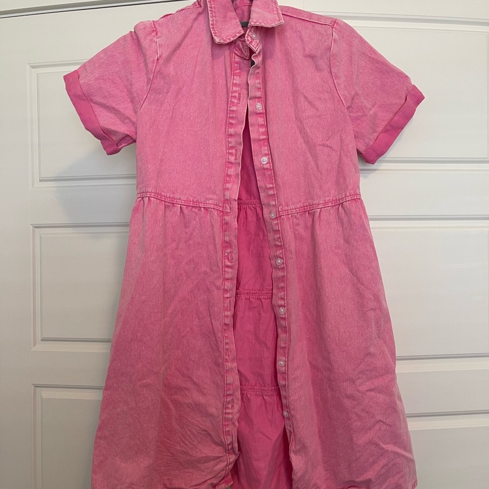 Women’s Pink Denim Button-Front Shirt Dress